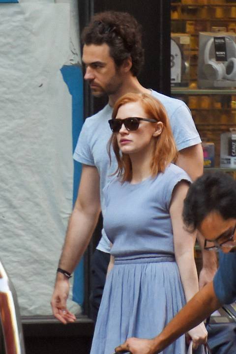 EXCLUSIVE: Jessica Chastain and Gian Luca Passi de Preposulo out with the dog